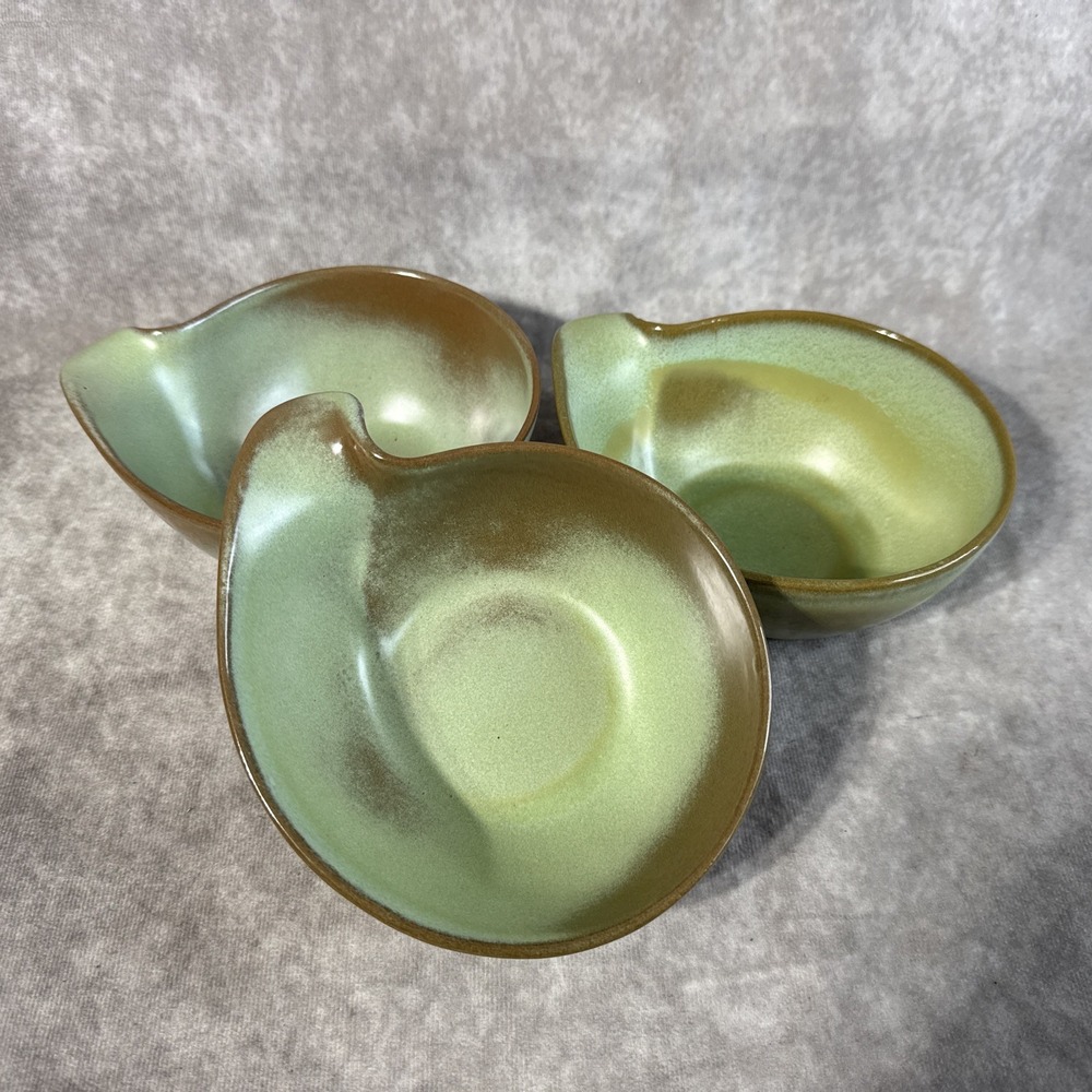 Frankoma Vintage Pottery 4N Prairie Green glaze Ceramic dish Set of 3